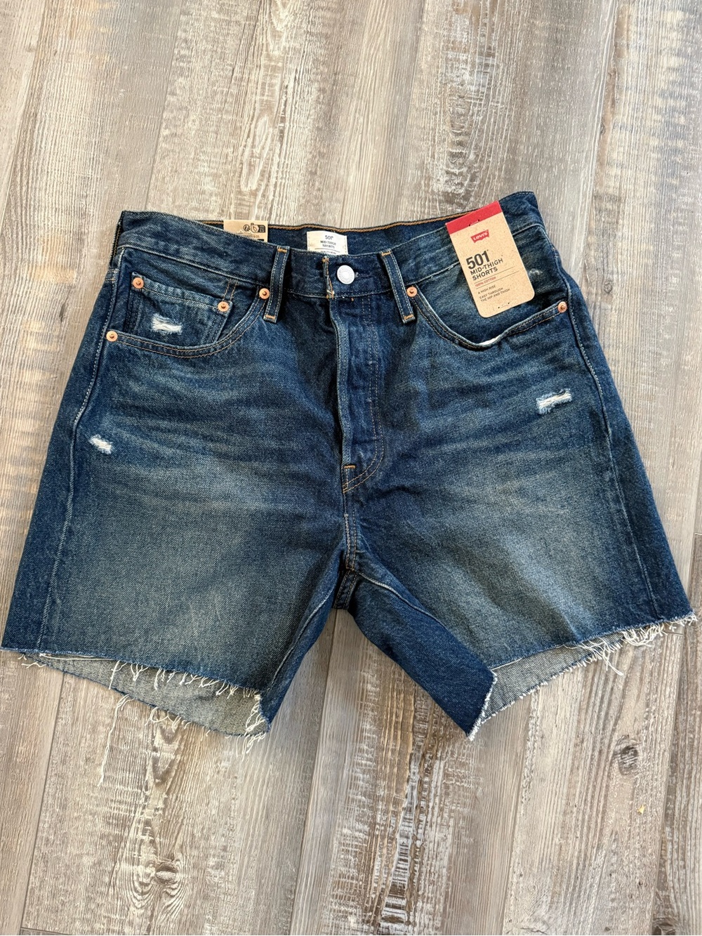 Levi's High Rise Mid Thigh Distressed Hem Denim Cutoff Shorts Size 30